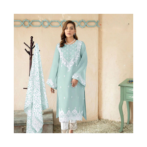 RM ชุดเดรสผู้หญิงอินเทรนด์ชุดเดรสใส่สบายสไตล์ปากีสถานชุดเดรสผ้าไหม3ชิ้นพร้อมส่งจีบทั่วโลก - Product Image 2