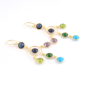 Boucles d'oreilles en pierre précieuse à Quartz, en plaqué or, faites à la main, ensemble de lunette, cadeau pour elle - Product Image 3