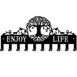 Hot Selling Product Metal Black Entryway Key Rack with 10 Hooks Tree Of Life Bedroom Living Room Decorative <b>Hanger</b> For <b>Cloth</b> Key - Product Image 1