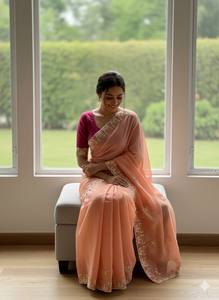 ผ้าซารีออร์แกนซ่าปักลายสุดฮิตสำหรับผู้หญิง สวมใส่ในงานปาร์ตี้และเทศกาล พร้อมเสื้อซารีสำหรับผู้หญิง - Product Image 5