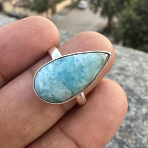 Sobiz Designs Wholesale Natural Blue Larimar 925 Sterling Silver Bezel Set Oval Bohemia Style Unisex Anillo de mujer-Hecho a mano - Product Image 4