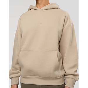 Oversized Hooded Sweatshirt-Shale Beige 100% Organic Cotton Screen Printed & Embroidered Patchwork Hip-Hop Style - Product Image 2