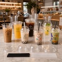 Gobelets en plastique PET jetables transparents de 98 mm avec couvercle, impression de logo personnalisée, pour café, boissons froides, thé au lait, soda, eau, emballage