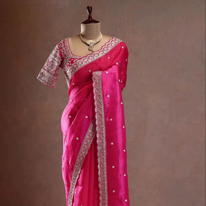 Sari de diseñador hermoso en seda Tabby pesada Calidad de exportación India Alta demanda Sari de seda Tabby pura suave - Product Image 1