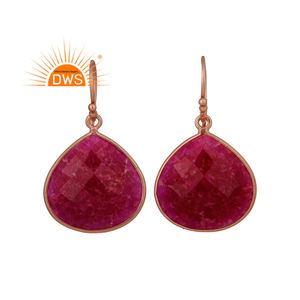 Hot Selling Sterling Silver Rose Gold Plated Ruby Gemstone Dangle <b>Earring</b> Jewelry Manufacturer - Product Image 1
