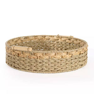 Plateau de service rond en herbe de mer, tissé à la main, en fibre naturelle, plateau de présentation, matériau durable, organisateur rustique pour la salle à manger et la décoration de la maison - Product Image 2