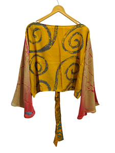 Vêtement pour femme, chemisier en soie douce de luxe à manches cloche, haut court à enrouler à motif floral paisley, veste, cadeau pour elle, haut court indien - Product Image 5