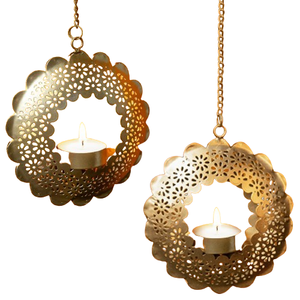 Support de lumière en T suspendu de forme ronde avec cadre doré pour décor Diwali et décoration de Pâques avec des tailles de 5x5x1.5 pouces - Product Image 4