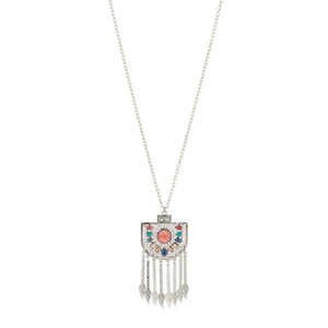 Collar de piedra de resina bohemio con estilo Urthn con acabado en rodio 1111416A cadena colgante accesorio de moda - Product Image 1