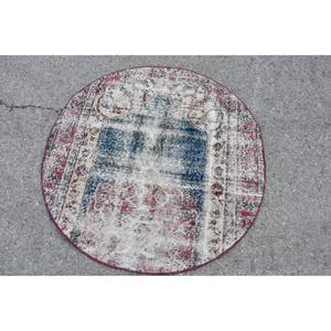 Tapis turc vintage fait à la main 3.7ft X 3.7ft bleu et rouge grande surface motif abstrait rectangulaire pour couloir de salon adolescent - Product Image 3