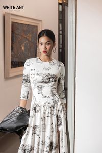 Vestidos de Mujer a Precio de Fábrica, Vestido Formal Estampado Keana, Vestido Circular, Tela Ecológica, Fabricante Vietnamita Whiteant - Product Image 3