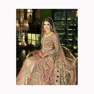 หนักlehengaชอลิดูปัตตาเสื้องานเย็บปักถักร้อยหินมุกงานเจ้าสาวlahnga lehengaชอลิราคาขายส่ง - Product Image 3