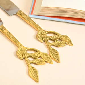 Cuchillo de queso de Metal de hoja decorativa de latón AK en plata y oro Juego de 4 con acabado antiguo para accesorios de utensilios de cocina - Product Image 2