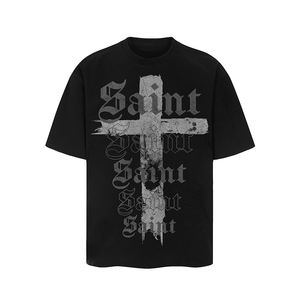 Camisetas de manga corta de algodón lavado de gran tamaño con logotipo personalizado para hombre, camisetas transpirables con estampado de letras antibolitas, estilo Hip Hop informal Suelto - Product Image 1