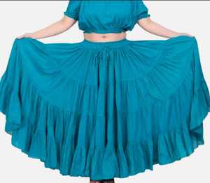 Falda gitana de danza del vientre de algodón sólido de 25 yardas para mujer, verde azulado con técnica teñida lisa, Top corto, estilo informal - Product Image 2
