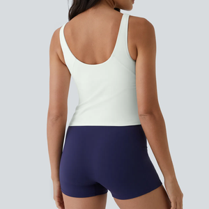 Débardeurs basiques sans manches pour femmes, col rond, 180g, en polyester tricoté, respirants, côtelés, sans coutures, pour l'entraînement et le yoga, avec logo frontal, séchage rapide - Product Image 5