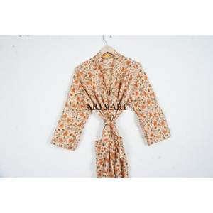 Kimono de Seda con Estampado Floral Indio, Sari Vintage, Vestido Largo, Ropa de Dormir Sexy, Ropa de Noche, Verano, Suave y Transpirable - Product Image 3