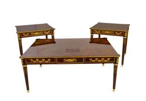 Ensemble de table basse en bois classique de luxe avec des accents dorés - Product Image 1