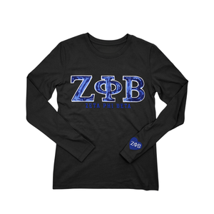 Zeta Phi Beta Lettres T-shirt à manches longues Broderie en coton noir Vêtements de vie grecs Chemise de sororité universitaire décontractée - Product Image 1