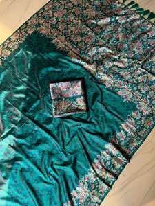 ผ้าส่าหรีไหมเนื้อนุ่มสำหรับผู้หญิง ลายดอกไม้ทั่วทั้งผืน พร้อมลายปักดอกไม้สีรุ้งสุดหรู ผลิตในอินเดีย มีสินค้าพร้อมส่ง - Product Image 4