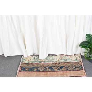 พรมตุรกีโบราณ2 x 2,9ft เบจและน้ำตาลผ้าวูลปะต่อสี่เหลี่ยมผืนผ้าขนาดใหญ่ทำด้วยมือสไตล์คลาสสิกสำหรับห้องนอนด้านหลังเป็นยาง - Product Image 2