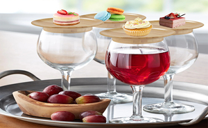 Acacia Wood Serving Board and Cocktail Appetizer Plates Serving Fruits & Vegetables With Wine Glass Holders Low Price - Product Image 5