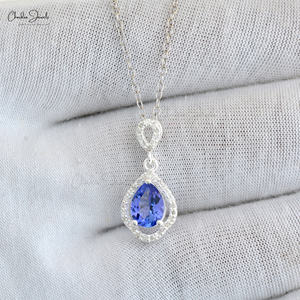 Designer de luxe tanzanite naturelle 8x6mm poire pendentif en pierres précieuses 14k or blanc petit diamant pendentif Art déco pour mariage achat en vrac - Product Image 3