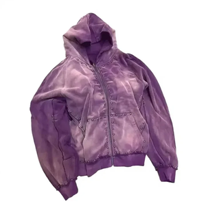 2025 hommes recadrée Vintage pull à capuche hiver soleil délavé à l'acide Patch personnalisé broderie détresse grande taille haut unisexe 100% - Product Image 1