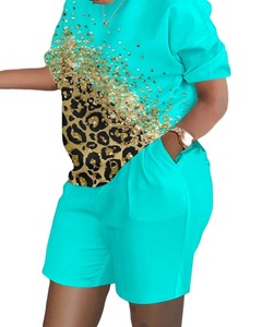 Personalizar diseño verano 2 piezas conjunto mujeres Casual elegante venta al por mayor pantalones cortos camisa 100% algodón 3D impreso conjuntos de las mujeres - Product Image 1