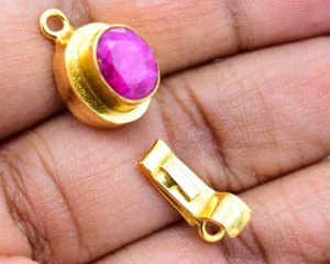 Broche de caja de piedras preciosas de rubí chapado en oro de 18 quilates de forma ovalada 1 hebra 23X11X10MM componente de fabricación de joyas B618 - Product Image 3