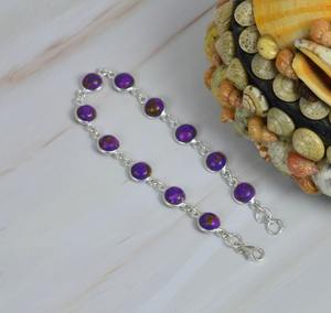 Purple Turquoise Gemstone Gift Solid 925 Sterling Silver Handmade Fine Silver Tennis <b>Bracelet</b> Jewelry Sterling Silver Jewelry - Product Image 3