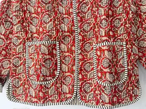 Indien fait à la main Vintage pêche Patchwork coton matelassé veste femmes Boho manteau réversible respirant unisexe nouveau Style - Product Image 2