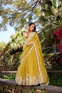 Lehenga Choli Color amarillo bordado atractivo fiesta último diseñador puro Georgette bordado secuencia trabajo Lehenga Choli - Product Image 2