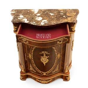 Mueble Zapatero de Lujo Estilo Francés con Tapa de Mármol Oscuro, Intrincada Marquetería de Palisandro y Detalles en Latón Dorado para Salón de Palacio - Product Image 2