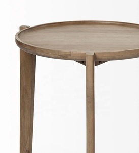 Table basse d'appoint au design moderne avec pieds incurvés uniques en bois massif finition marron pour le salon ensemble d'aspect décoratif inclus - Product Image 3