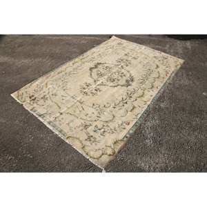 Alfombra turca vintage clásica Beige verde 5,2X8,2 pies área grande Patchwork lana con respaldo de látex para pasillo o dormitorio - Product Image 3