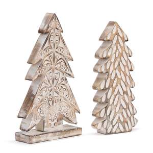 Ensemble de figurines de sapin de Noël en bois de manguier blanchi, style rustique moderne, écologique, taille personnalisable, pour la décoration des fêtes - Product Image 3