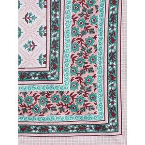 Turquoise Blue 100% Cotton <b>Floral</b> Flat <b>Bed</b> <b>Sheet</b> Set with Pillow Cover (BSB1092) - Product Image 4