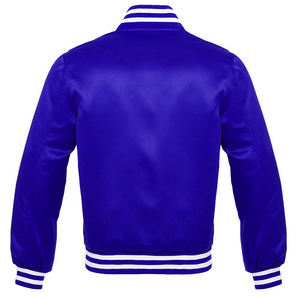 Veste bomber classique en satin pour homme, collection vert, bleu, noir, bordure côtelée rayée, boutons-pression, style sportif, lettreman - Product Image 3