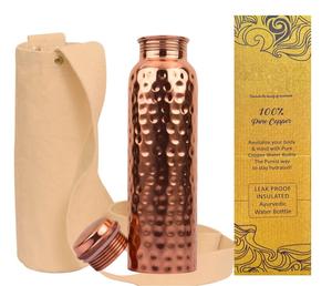 Bouteille d'eau en cuivre martelé à pois pour le bureau avec sac de transport en jute Bouteille de soins ayurvédiques utiles pour la digestion disponible - Product Image 4