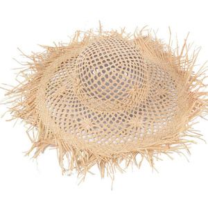 2024 Summer Hollow New Style Women's Large Brim <b>Floppy</b> <b>Sun</b> <b>Hat</b> Casual Color Full Edge Raffia Natural Grass Adults Beach Outdoor - Product Image 1