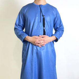 เสื้ออาหรับสำหรับผู้ชายผ้าร่มย้อมสีน้ำเงิน - Product Image 6