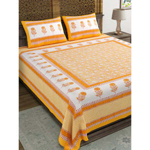 BLOCS INDE 250 TC Super King Size Drap de lit en coton Bloc fait à la main Imprimé 245X270 CM Couleur 9 Drap plat ajusté élégant - Product Image 5