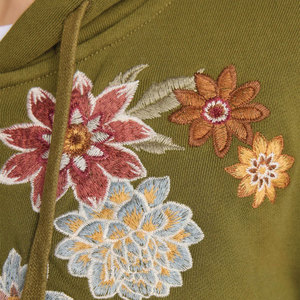 Sudadera con Capucha y Cremallera para Mujer, Diseño Floral Bordado en Verde Oliva, Invierno, Estética, Alta Calidad, Felpa Suave, Algodón Transpirable y Ecológico - Product Image 6