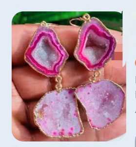 H.A. Boucles d'oreilles pendantes en pierre druzy naturelle scintillante de luxe, bijoux en pierre véritable unisexe - Product Image 1