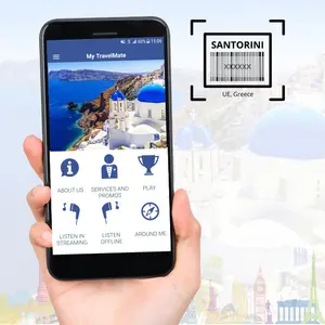 סיטונאי סנטוריני מדריך שמע אפליקציית כרטיסי תעופה קודים דיגיטליים לאפליקציות נסיעות עבור שירותי מדריך שמע רב לשוניים