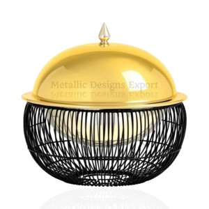 Plat de service de nourriture de luxe dôme doré avec cadre en métal noir casserole ronde chauffe-plats de stockage idéal pour la décoration intérieure - Product Image 5