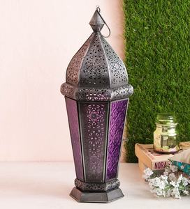 Farol de Vidrio de Color Marroquí de Metal Negro Antiguo de Última Moda 2025 para Colgar y Decoración de Mesa para Ramadán - Product Image 1