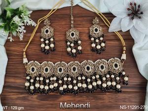 Bijoux religieux de l'inde, ensembles de bijoux de fête polis Mehendi, Design Antique, belle fantaisie, collier ras du cou Antique - Product Image 2