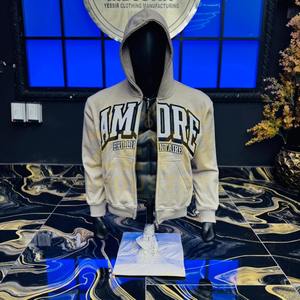 Sweats à capuche pour hommes avec patchs brodés, coton, fermeture éclair, streetwear, broderie imprimée, sweats à capuche pour hommes avec fermeture éclair personnalisés - Product Image 1